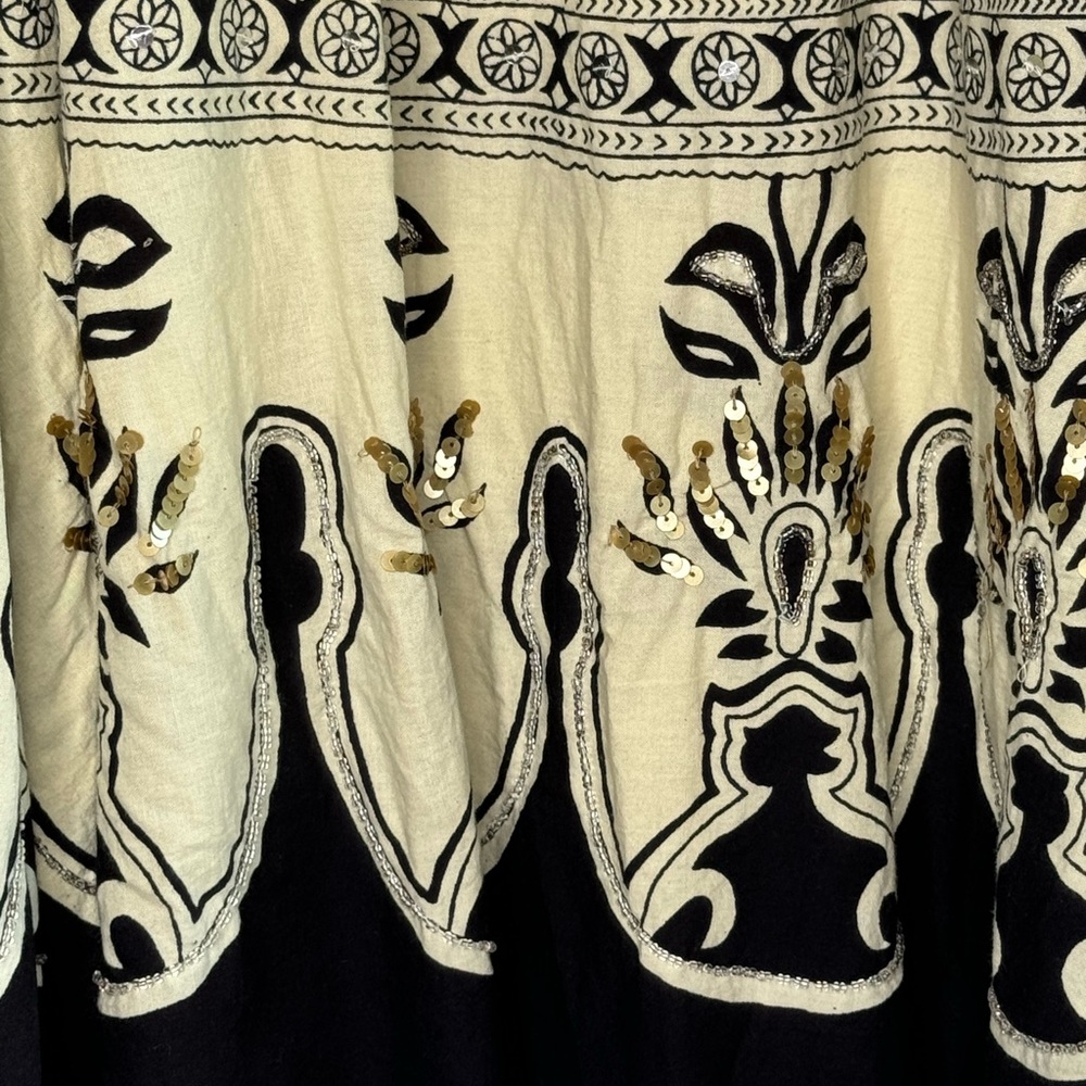2/$15💥 Vintage KAKTUS Boho Gold & Silver Sequin Skirt Cream Black Sz M - Picture 4 of 12